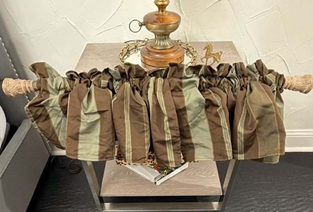 Waverly Green Striped Gathered Lined Valance Brown Striped set of two